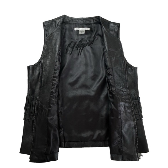 Peter Nygard Black Leather Vest Weave Cowgirl Biker Women's size 10 - Picture 9 of 11